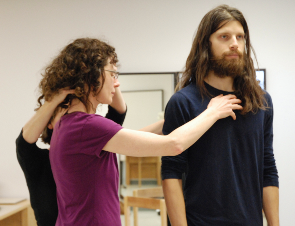brigitte working with two Alexander Technique teacher training students